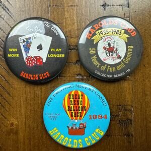 Vintage 80's Las Vegas Harold's Club Hotel Casino Great Reno Balloon Race Pins